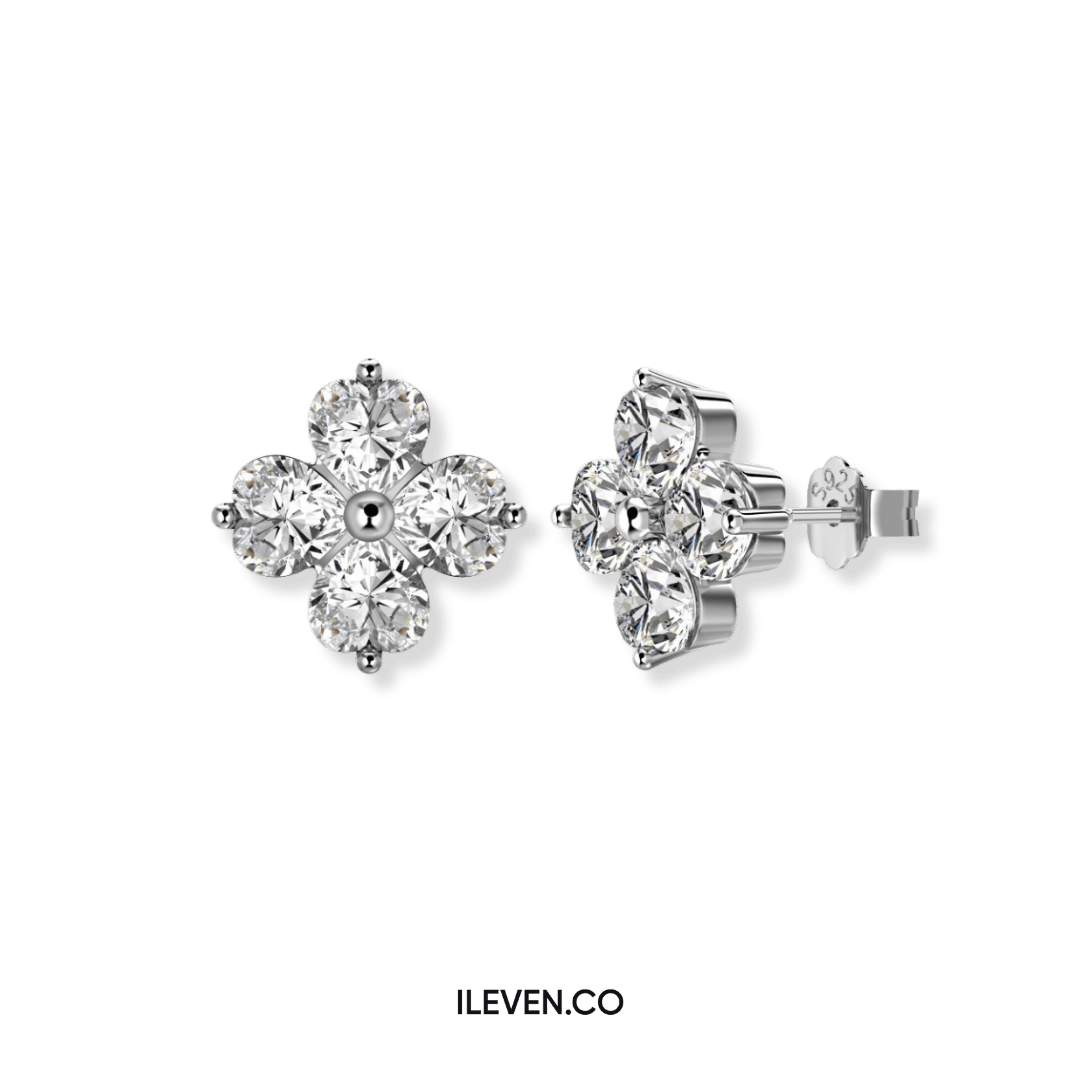 LUCKY CLOVER WHITE EARRINGS - CRAFTED IN STERLING SILVER