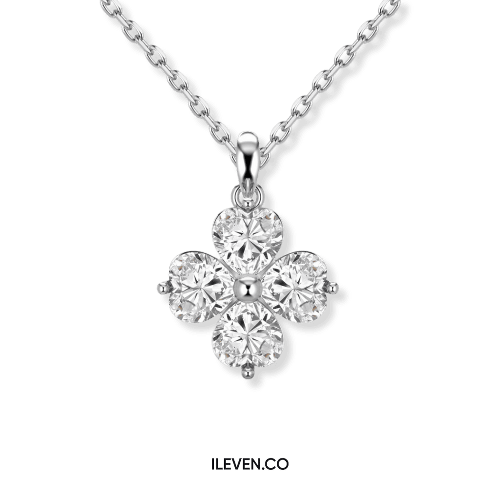 LUCKY CLOVER WHITE NECKLACE – CRAFTED IN STERLING SILVER
