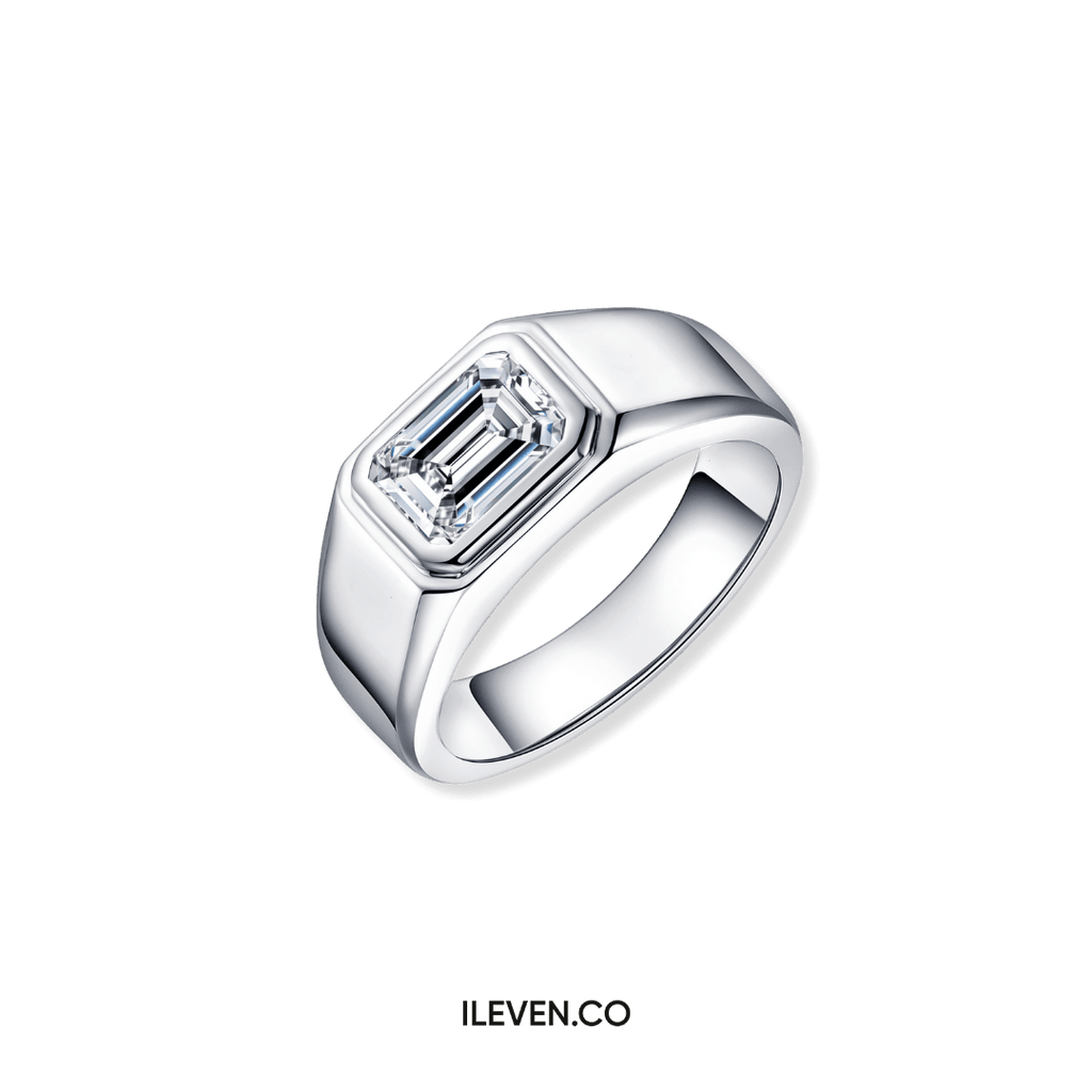 NHẪN MOISSANITE CẮT NGỌC LỤC BẢO CAO CẤP – CHẾ TẠO BẠC STERLING VỚI ETERNAGOLD™