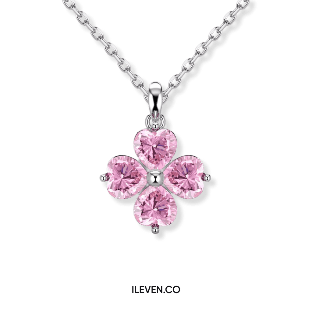 LUCKY CLOVER PINK NECKLACE – CRAFTED IN STERLING SILVER