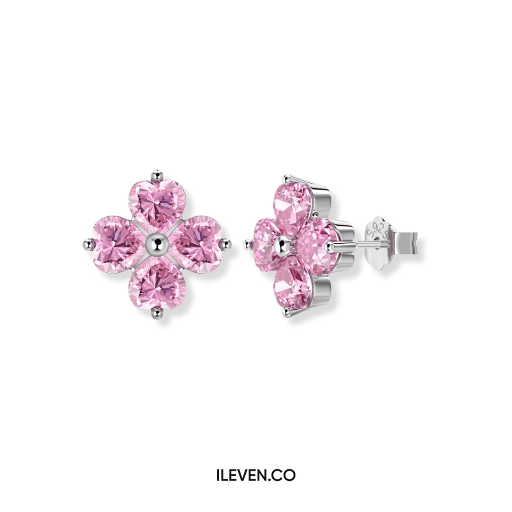 LUCKY CLOVER PINK EARRINGS - CRAFTED IN STERLING SILVER