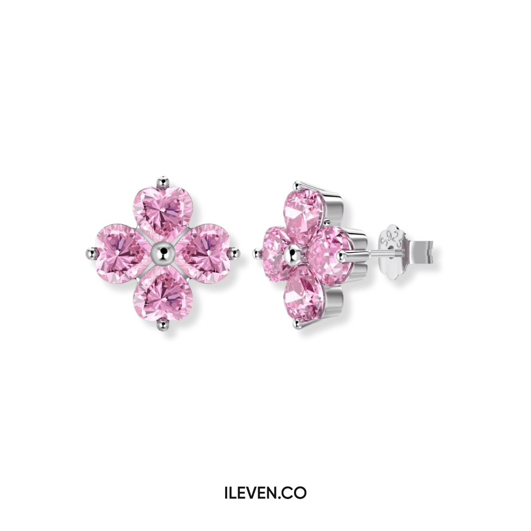 LUCKY CLOVER PINK EARRINGS - CRAFTED IN STERLING SILVER