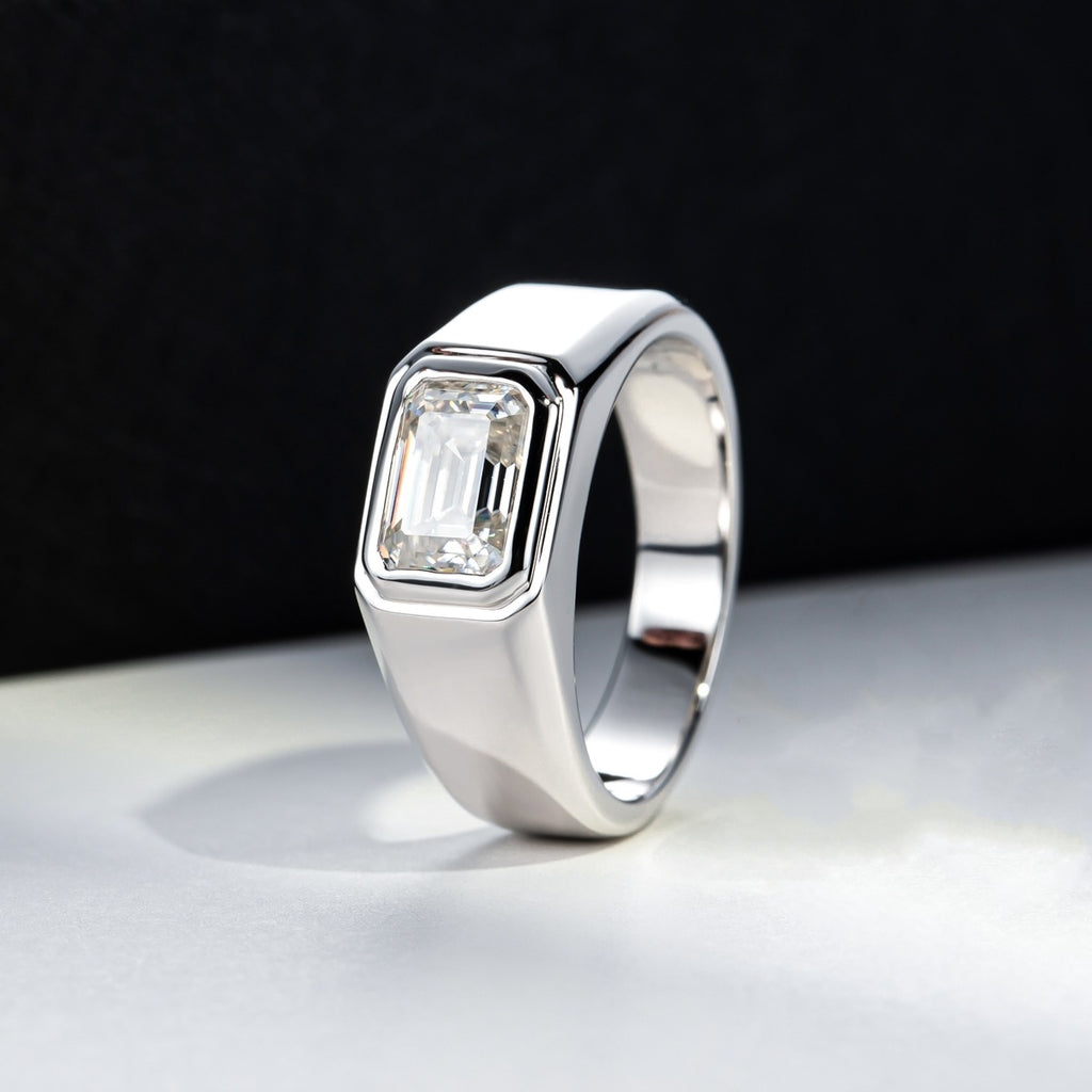 NHẪN MOISSANITE CẮT NGỌC LỤC BẢO CAO CẤP – CHẾ TẠO BẠC STERLING VỚI ETERNAGOLD™