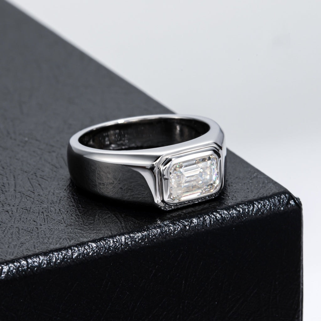 NHẪN MOISSANITE CẮT NGỌC LỤC BẢO CAO CẤP – CHẾ TẠO BẠC STERLING VỚI ETERNAGOLD™