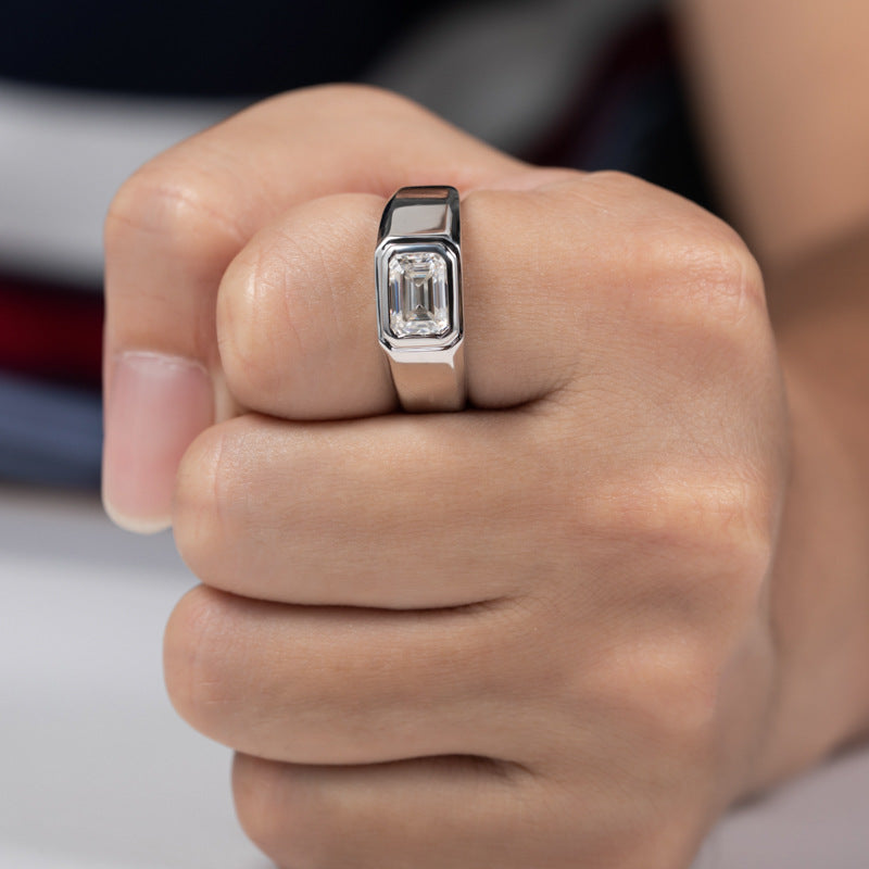 NHẪN MOISSANITE CẮT NGỌC LỤC BẢO CAO CẤP – CHẾ TẠO BẠC STERLING VỚI ETERNAGOLD™