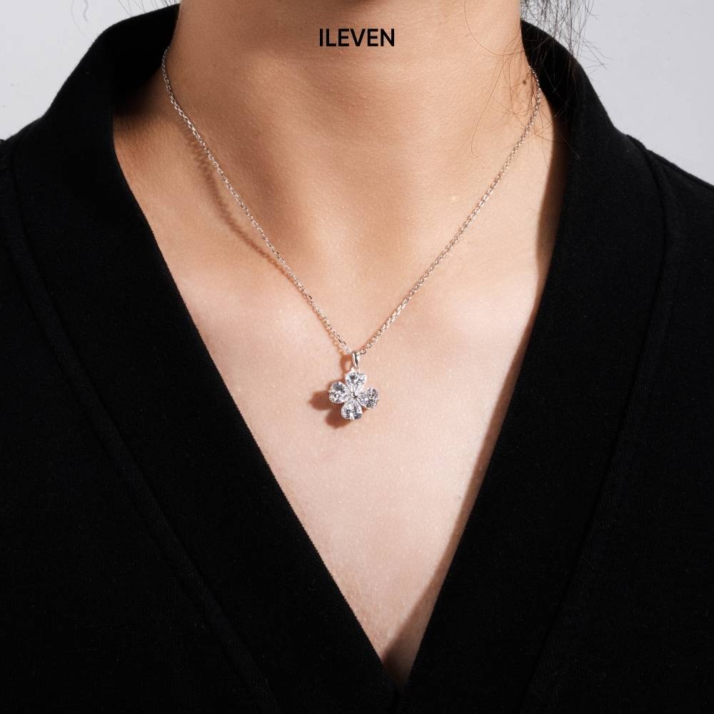 LUCKY CLOVER WHITE NECKLACE – CRAFTED IN STERLING SILVER